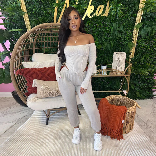 Off Shoulder Waist Jumpsuit Set