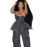 Chest Wrap Stretch Sexy Back Zipper Denim Mini Dress