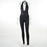 Women's jumpsuit fashion spicy girl hollow out slim fitting deep V sexy open back jumpsuit