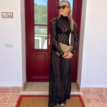 Fashionable Perspective Mesh Skirt Sexy Hollow Lace Dress Fashionable Perspective Mesh Skirt Sexy Hollow Lace Dress