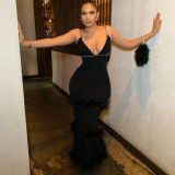 Fur edge sexy hot diamond strap skirt