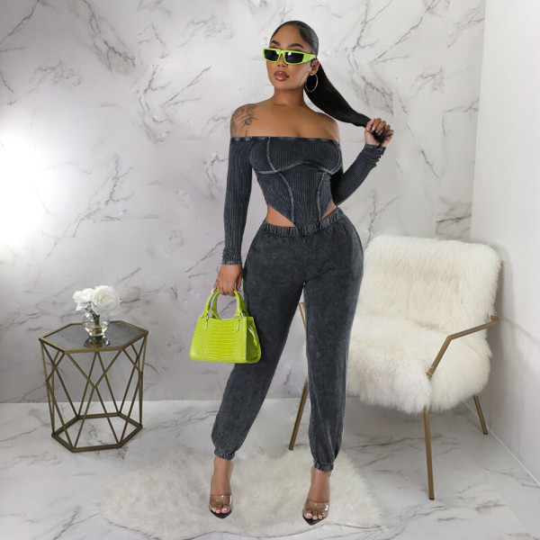 Off Shoulder Waist Jumpsuit Set