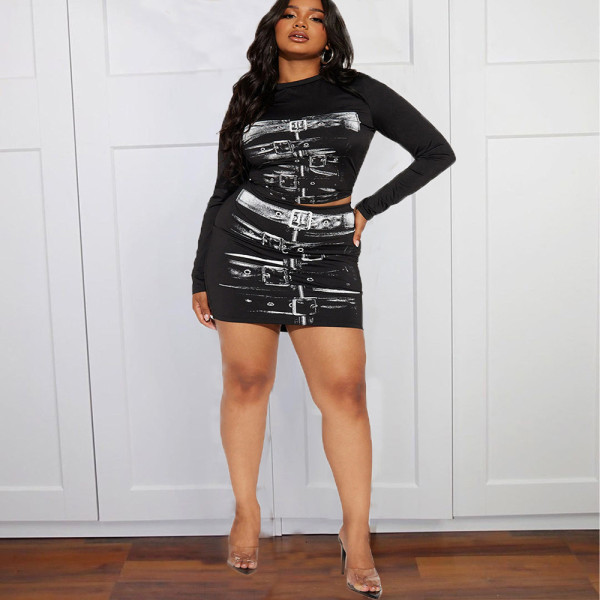 Women's sexy long sleeved slimming personalized short skirt two-piece casual set