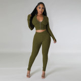 Women's Zipper Top Line Splicing Slim Fit Two Piece Set