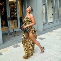 Sexy Lace up Leopard Print Spliced Slim Fit Split Dress Sexy Lace up Leopard Print Spliced Slim Fit Split Dress