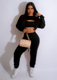Solid Color Super Bullet Pit Stripe Long Sleeve Tank Top Long Pants Set Three Piece Set