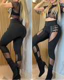 Black patchwork pants