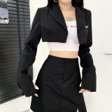Lapel single breasted waistband short slim jacket