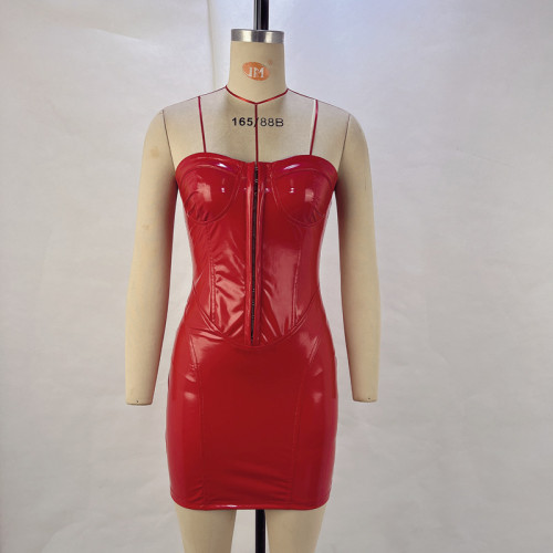 Leather Bra Wrap Hip Dress