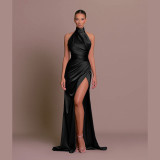 Hanging Neck Sleeveless Split Slim Dress