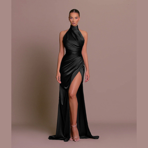 Hanging Neck Sleeveless Split Slim Dress