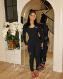 Deep V-back hooded slim fitting nightclub style hollow out sexy jumpsuit