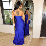 Dress Strap Open Back Sexy Spliced Pleated Slim Dress