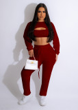 Solid Color Super Bullet Pit Stripe Long Sleeve Tank Top Long Pants Set Three Piece Set