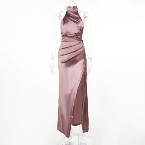 Hanging Neck Sleeveless Split Slim Dress