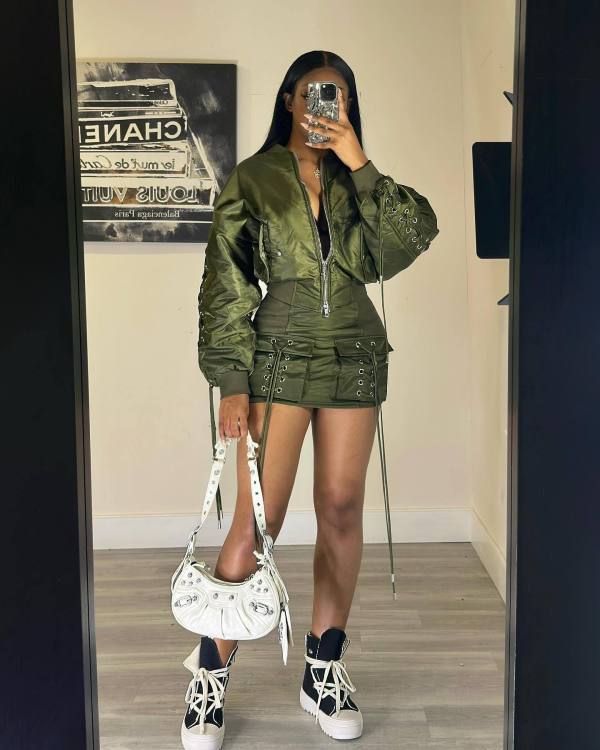 Tie up jacket cardigan+half length short skirt two-piece set