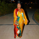 Sexy printed large V-neck dress