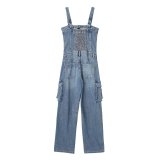 Denim bra and strap jumpsuit