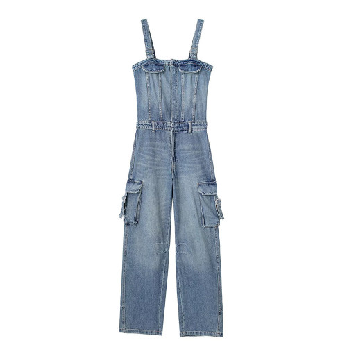 Denim bra and strap jumpsuit