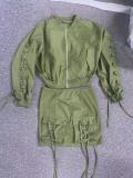 Tie up jacket cardigan+half length short skirt two-piece set