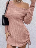 Women's U-neck elegant long sleeved dress