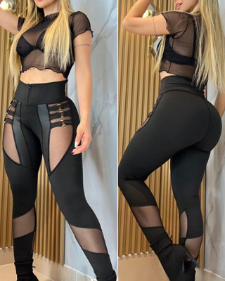 Black patchwork pants