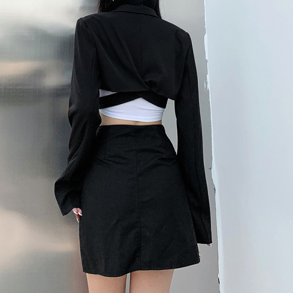 Lapel single breasted waistband short slim jacket