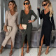 V-neck long sleeved pit stripe long dress