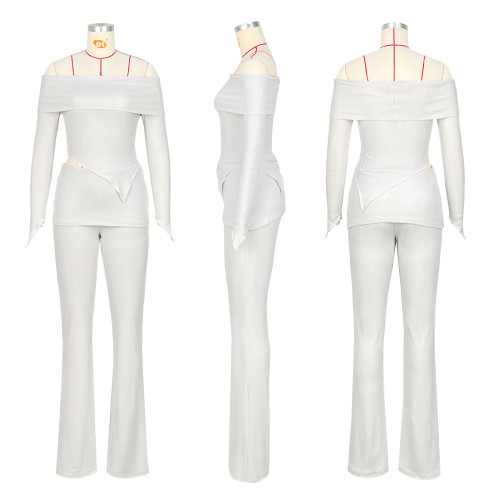 Two piece set of off shoulder lapels and flared waist pants