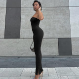 Women's straight neck solid color slim fitting pants
