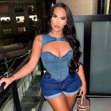 Denim Hollow Out Tank Top
