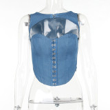 Denim Hollow Out Tank Top