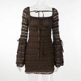 Lace Long Sleeve A-Swing Dress