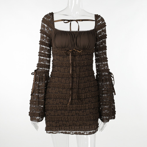 Lace Long Sleeve A-Swing Dress