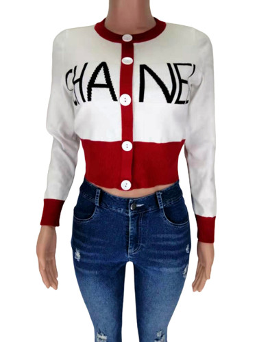 Long sleeved letter O-neck cute women's sweater