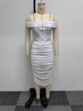 Mesh Splice Wrap Hip Perspective Elastic One Shoulder Two Piece Set