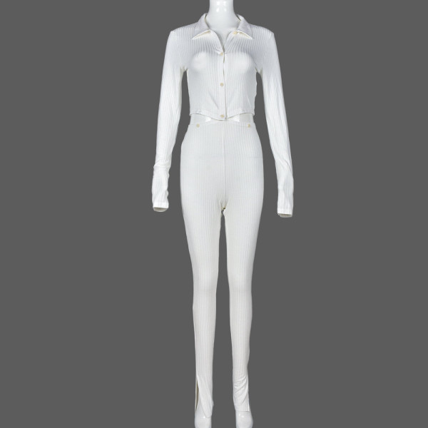 Sexy cardigan long sleeved button cut out jumpsuit