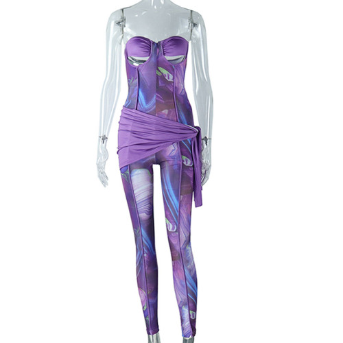 Chest wrap one piece pants, open back and buttocks lifting tight fitness pants