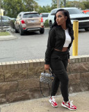 Women's threaded patchwork sweatshirt plush work pants casual sports two-piece set