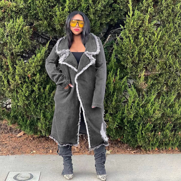 Collar torn denim coat jacket