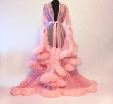 Perspective Sexy Feather Flare Sleeves Trailing Long Dress