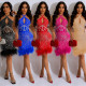 Women's Solid Color Hot Diamond Hanging Neck Open Back Short Dress Dress