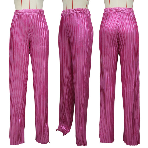 Matte wrinkled long wide leg pants for women's casual wear