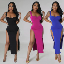 Formal Dress Strap Solid Split Long Dress Formal Dress Strap Solid Split Long Dress