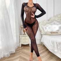 Sexy one-piece long sleeved leopard print mesh clothing and fun lingerie Sexy one-piece long sleeved leopard print mesh clothing and fun lingerie