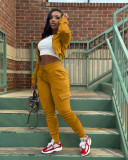 Women's threaded patchwork sweatshirt plush work pants casual sports two-piece set