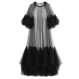 Multi layered hem pleated holiday long mesh skirt