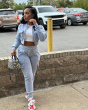 Women's threaded patchwork sweatshirt plush work pants casual sports two-piece set