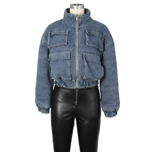 Fashionable multi pocket denim cotton jacket jacket