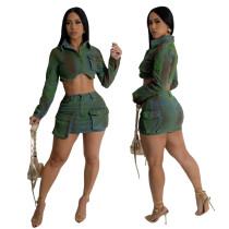 Denim short skirt set